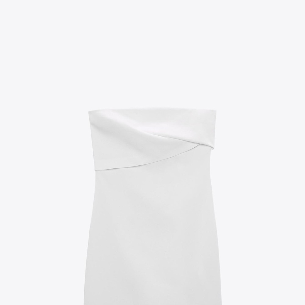 Zara Cream Strapless Asymmetrical Sheath Dress